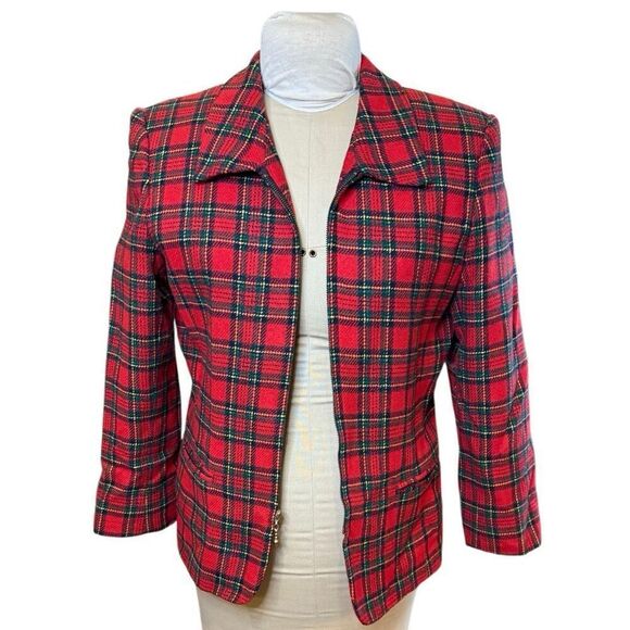 Norton McNaughton Shorts Suit 2 Pcs Blazer/Shorts Red/Green Tartan Sz. 8 Vtg - Picture 3 of 15
